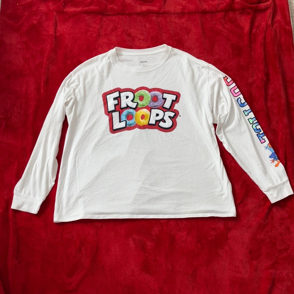 Justice x Kellogg’s Froot Loops Long Sleeve Graphic Tee – White – Size XXL